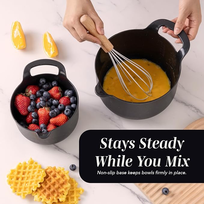 COOK WITH COLOR Nesting Plastic Mixing Bowl Set with Pour Spouts and Handles, Black Speckled, 4 Piece Non-Slip - Image 6