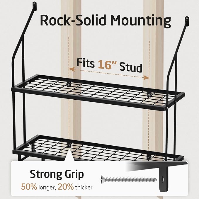 KES 30-Inch Pot Rack Wall Mounted, 8 Secure Lid Holders & 12 Sturdy Hooks | 2-Tier Kitchen Hanging Pot and Pan Organizer, Ample Storage for Tall Cookware, KUR215S75C-BK - Image 8