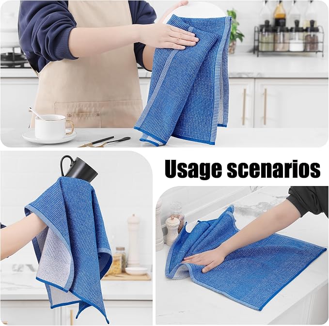 Homaxy 380 GSM Cotton Premium Kitchen Towels 3 Pack, 18"x 28", Blueberry | Flat and Terry Dish Towels, Highly Absorbent Tea Towel Set with Hanging Loop, Soft Utility Kitchen Hand Towels - Image 4
