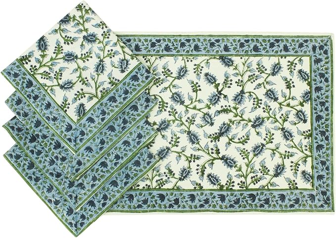 18x18 Inches Cotton Napkins Set of 4, Blue Green, Washable Hand Block Printed Reusable Cloth Napkins for Dinning, Party, Wedding, Home Decor Fall - Image 5