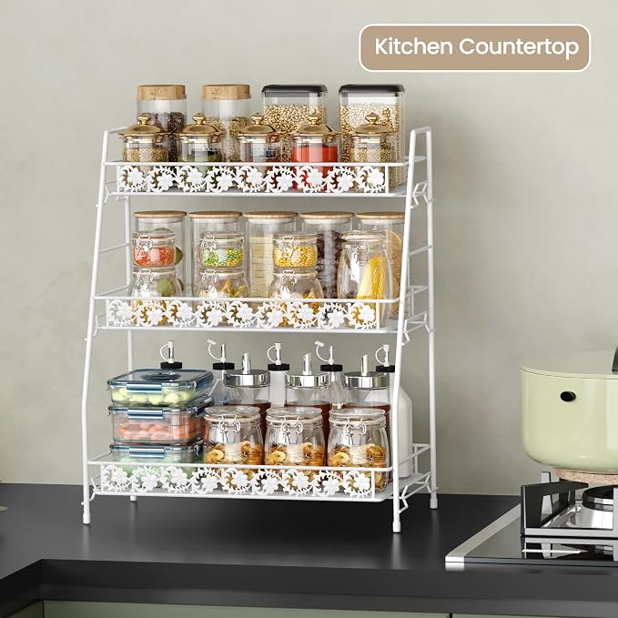 3 Tier Shelf Storage Rack Organizer for Countertop Spice Racks | Organiztion for Bathroom Countertop Shelf for Spice Racks Snacks Full Metal - Image 5