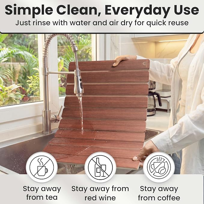 Large Stone Dish Drying Mat For Kitchen Counter | Non-Slip, Super Absorbent Diatomaceous Dish Dry Mat | Rollable Stone Drying Mat For Kitchen Counter, Heat-Resistant, Easy to Clean, Warm Walnut Color - Image 7
