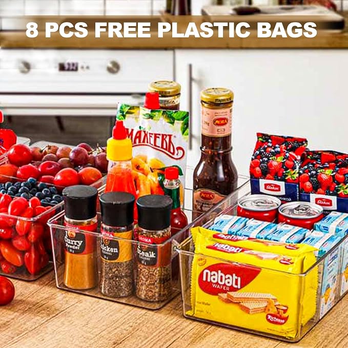 4PCS Food Storage Organizer Bins Clear Plastic Removable Snack Organizer Pantry Organization Storage Racks with Removable Divider,Perfect for Kitchen,Fridge,Cabinet,Bathroom Organization - Image 3