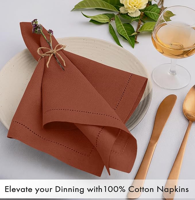Ruvanti Cloth Napkins Set of 12, 100% Cotton High GSM 18x18 Inches, Hem Stitched Corners, Soft, Washable, Highly Durable & Absorbent, Perfect for Parties, Christmas, Thanksgiving Dinners – Rust - Image 2