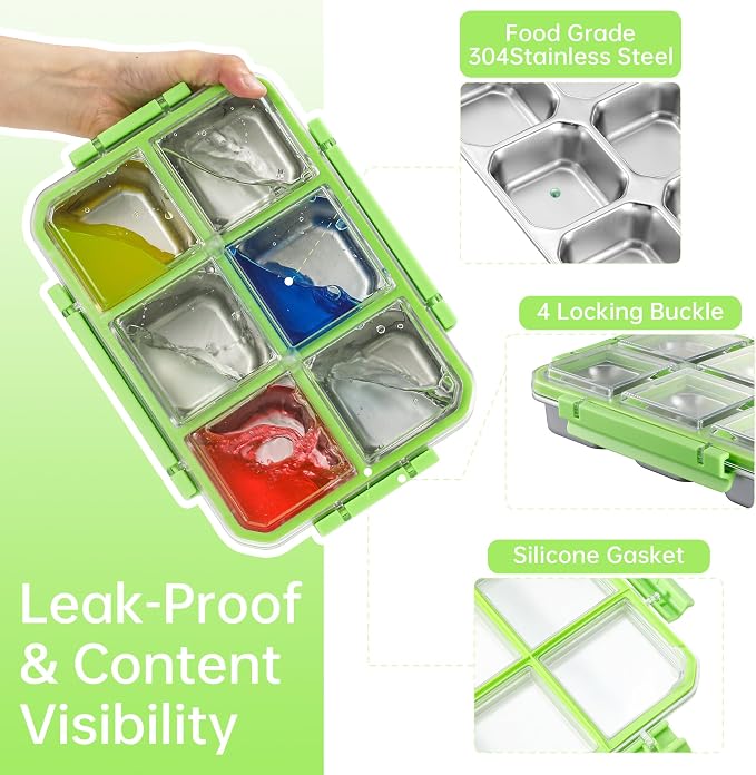 Stainless Steel Snack Containers with Lids, Lunchable Container 6 Compartment Snack Containers, Bento Lunch Box Divided Food Storage for Portion Control Meal Prep Reusable Snackle (1) - Image 3