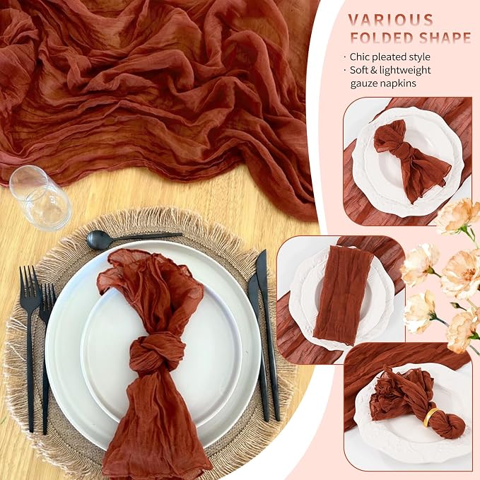 50 Pack Terracotta Cheesecloth Napkins 20"x20" Boho Washable Cloth Napkins Set of 50 Wrinkled Cheese Cloth Napkins Gauze Dinner Table Napkin for Wedding Party Baby Shower Birthday Decor - Image 6