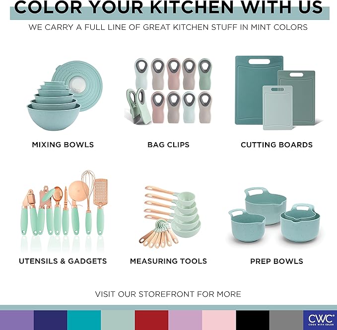 COOK WITH COLOR Prep Bowls with Lids- Wide and Deep Nesting Plastic Small Mixing Bowl Set with Lids, 8 Piece Set - Wide Bowls, Speckled Mint - Image 6
