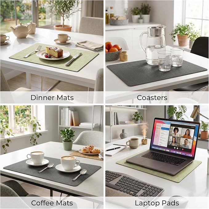 Romanstile Vinyl Placemats Set of 4, Reversible Faux Leather Heat Resistant Wipeable Table Mats, Waterproof Washable Non-Slip Table Placemats for Dining/Kitchen/Party/Outdoor (Grey Green, 12" x 17") - Image 5
