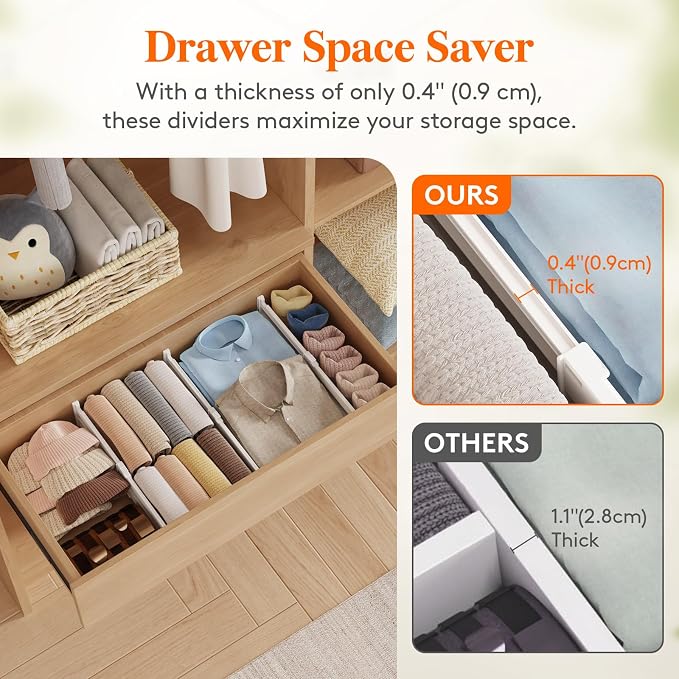 Lifewit 12 Pack 4" High Drawer Dividers, Adjustable Drawer Organizer Clothes | 10.5"-16.5" Expandable White Plastic Separators for Dresser, Kitchen, Cabinet, Nursery, Office, Socks & Underwear Storage - Image 7