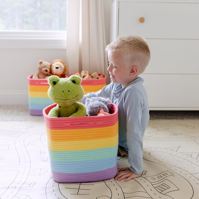 NaturalCozy Storage Cubes 11 Inch Cotton Rope Woven Baskets for Organizing, 3-Pack | Cube Storage Bin | Square Storage Baskets for Shelves Organizer, Classroom, Kids Toy Bins, Closet, Baby Nursery - Image 8