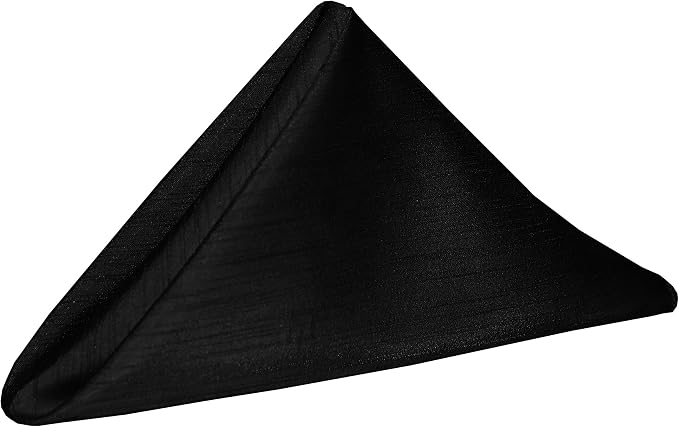 20 x 20-Inch Shantung Satin Cloth Napkins, Black Set of 24 | Bulk Case of 2 Dozen, Dinner Napkins, Square, 100% Polyester Fabric, Reversible, Faux Dupioni Silk Reverse Side, Serged Edges by UltimateTextile