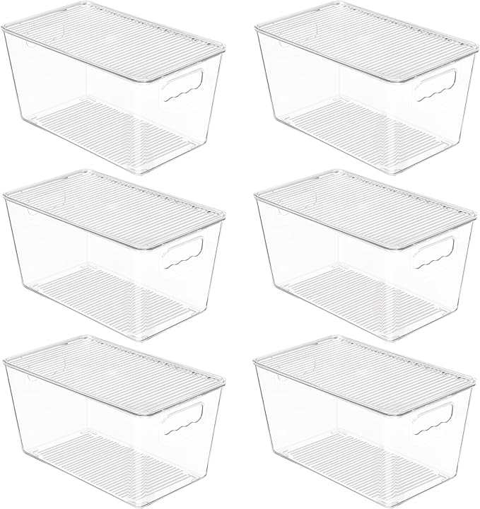 Vtopmart 6 Pack Clear Stackable Storage Bins with Lids, Medium | BPA-free Plastic, Organize Vertically, For Pantry Kitchen Fridge Cabinet Closet Bathroom, Built to Last, Easy to Move by Vtopmart