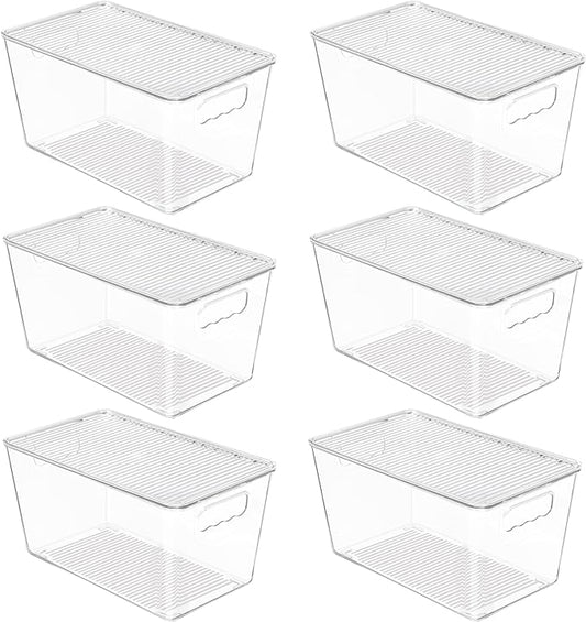 Vtopmart 6 Pack Clear Stackable Storage Bins with Lids, Medium | BPA-free Plastic, Organize Vertically, For Pantry Kitchen Fridge Cabinet Closet Bathroom, Built to Last, Easy to Move by Vtopmart