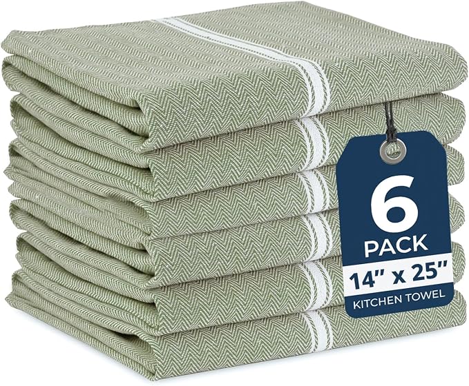 LANE LINEN Kitchen Towels Set - 100% Pure Cotton Dish Towels for Kitchen, Super Absorbent Kitchen Hand Towel, Tea Towels, Soft & Durable Dish Cloths, Pack of 6 – 14”x25”, Olive by LaneLinen