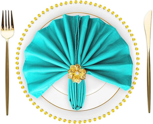 SuperO Set of 40 Cloth Napkins 17 x 17 Inch, Polyester Solid Washable Dinner Napkins with Hemmed Edges,Great for Restaurant, Wedding and Party(Turquoise) by SuperO