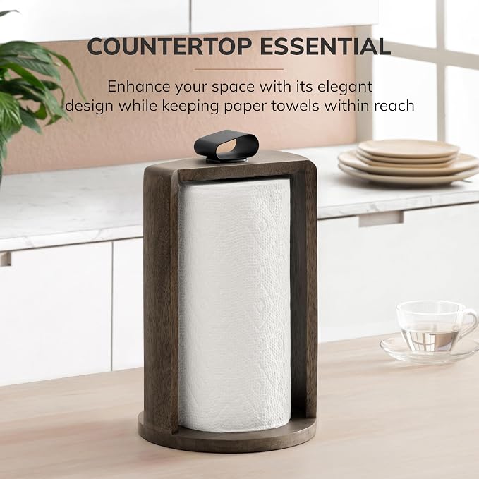 Anji Mountain Wooden Paper Towel Holder with Metal Holder, Holder Stand for Kitchen Roll Organizer & Kitchen Dining Table Home Décor, Countertop Fits Jumbo & Mega Rolls - Chocolate/Black, Top Load - Image 6