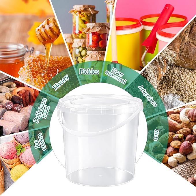 10 Pack 2 Gallon / 256 oz / 7.57 L Clear Plastic Bucket with Handle and Lids Food Storage Containers Freeze Safe Ice Cream Tubs for Deli Kitchen Drinks Home - Image 5