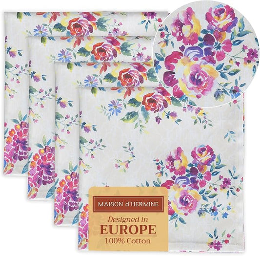 Maison d' Hermine Cloth Napkins Set of 4 Reusable 100% Cotton (20" x 20") | Everyday Square Napkins Cloth Washable Dinner Party Wedding Restaurant Hotel Kitchen Spring Summer - Rose Garden by MaisondHermine