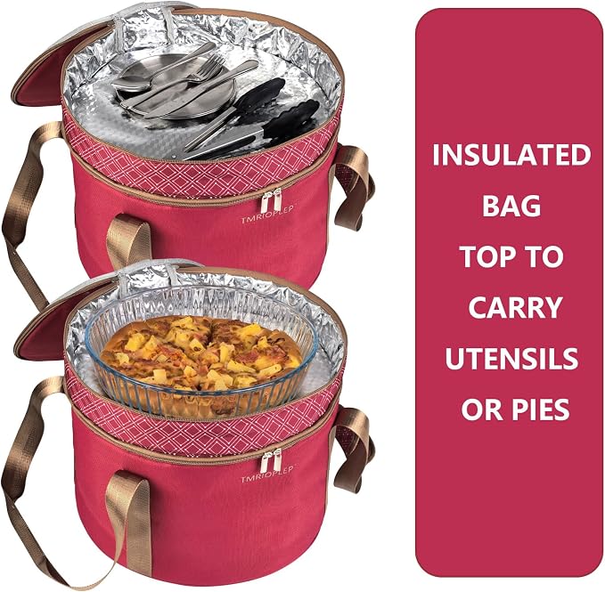 2 Pack Pie Carrier with Lids and Handles, Loadable Cupcake or Pizza Storage Containers, Includes Insulated Bags and Insulated Non-Slip Pads, Perfect for Transportation (Red) - Image 8