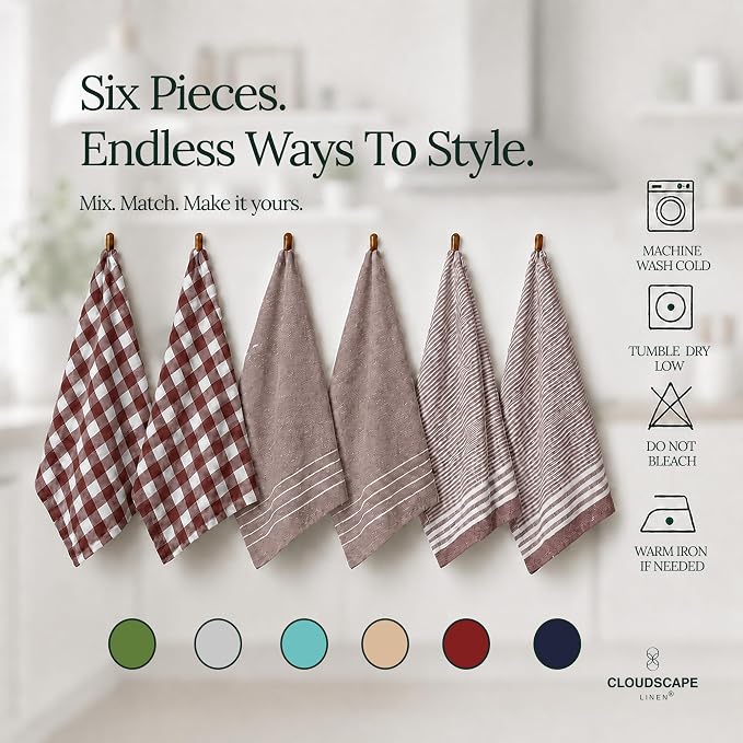 CSL Premium Kitchen Towels Set of 6,Highly Absorbent,Quick Dry,18x28, Rust - Image 3