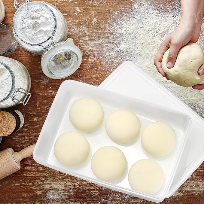 BSTKEY 3 Pack Plastic Pizza Dough Proofing Box with Lid, White Bread Dough Proofing Storage Container Rectangle Food Storage Box Cake Dessert Carrier Organizer (Size L) - Image 5