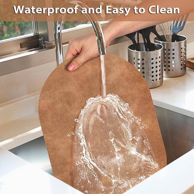 ADRIMER Placemats, Heat Resistant Oval Placemats Set of 12 Washable 12 x 17 Inch, Waterproof Table Mats, Wipeable Pu Place Mats for Kitchen, Dining Room, Sandy Light Brown - Image 5