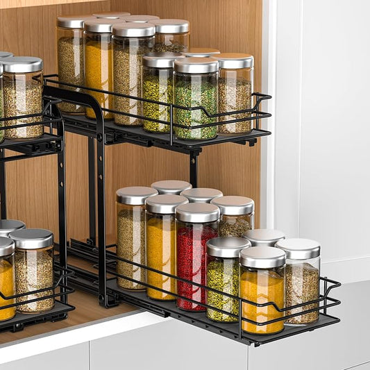 RCHYFEED 2 Tier Pull Out Spice Rack for Inside Cabinets,5.5" Wx10.5 Dx9.5 H | Height Adjustable Spice Cabinet Organizer Heavy Duty Metal Pull Out Spice Rack Vertical Spice Shelf for Cabinets & Pantry by RCHYFEED