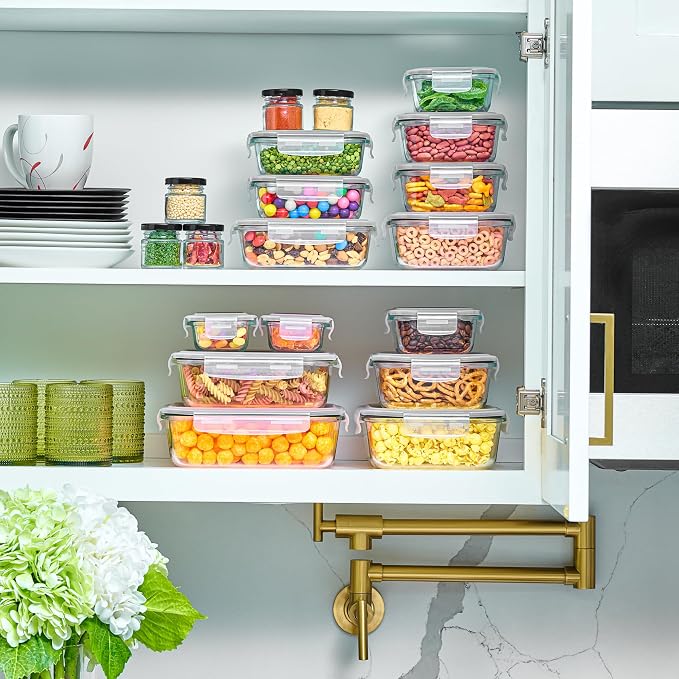 40pc Set Glass Food Storage Containers & Bowls with Airtight Lids - Leakproof BPA-Free Meal Prep Airtight Stackable Lunch Boxes, Kitchen Pantry & Storage Organizers - Microwave Freezer Dishwasher Safe - Image 7
