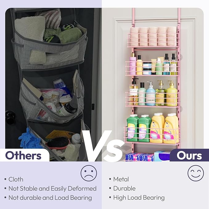 SWTYMIKI Over The Door Organizer - Door Organizer Hanging with 5 Adjustable Metal Large Capacity Basket and 6 Coat Hook, Wall Mounted Shelf for Bedroom Closet Bathroom Laundry Pantry Cabinet Kitchen - Image 4