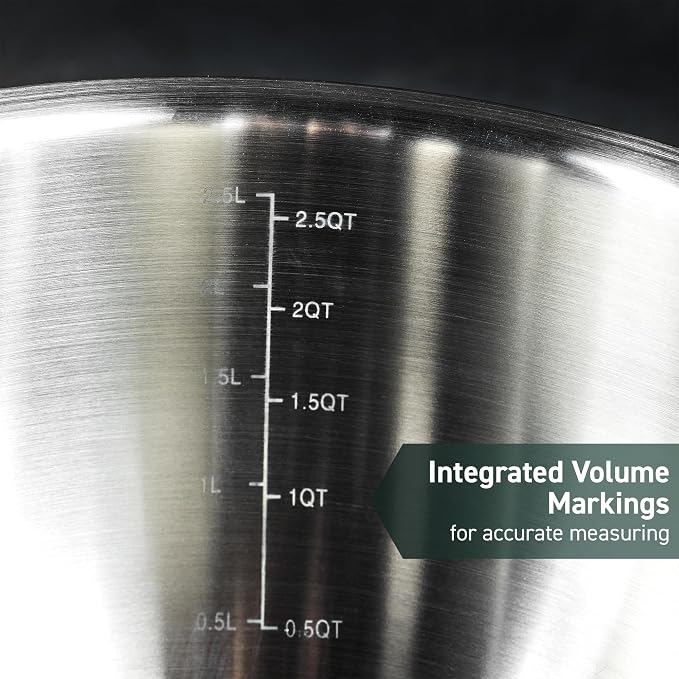 HexClad 3 Piece Stainless Steel Mixing Bowl Set with Vacuum Seal Lids | Non-Slip Base, 1.3 ,3 and 5 Quarts - Image 5