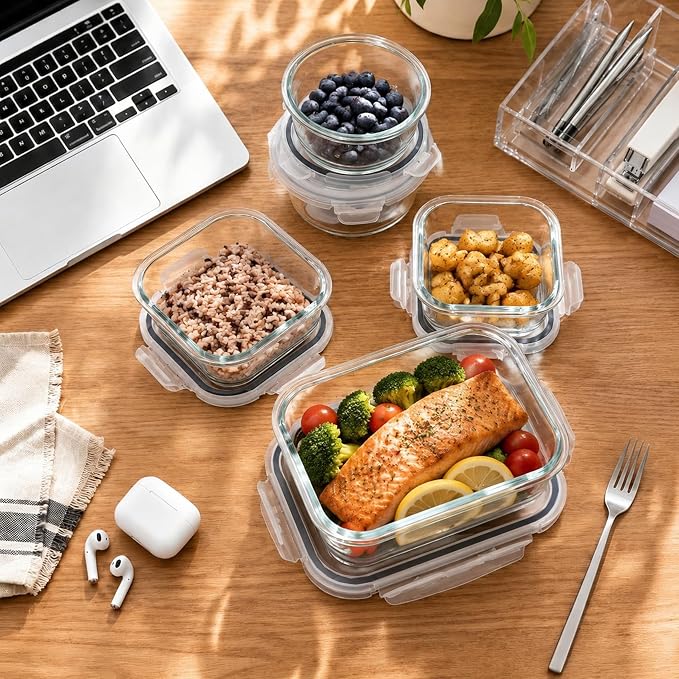 24PC Gray Glass Meal Prep Containers, Airtight Leakproof Snap Lids, Reusable Food Storage for Lunch Leftovers, Oven Microwave Freezer Dishwasher Safe - Image 5