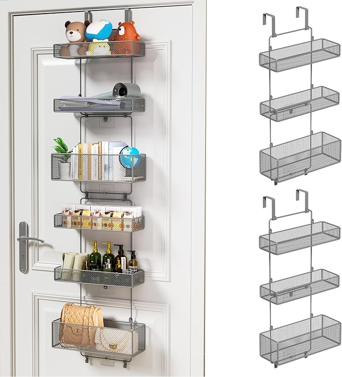 HapiRm Over Door Organizer Storage - Separable Door Organizer Hanging with 6 Metal Large Capacity Baskets for Bathroom Bedroom Kitchen Pantry Closet (Grey) by HapiRm