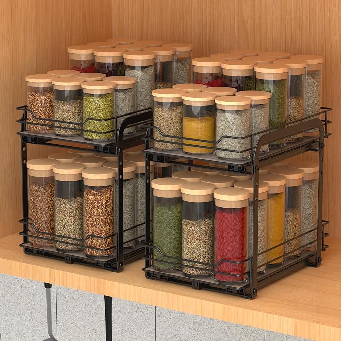 BOIVSHI Spice Rack, Pull Out Spice Racks Organizer for Cabinet, Height Adjustable Heavy Duty Metal Basket for Inside Cabinets & Pantry Closet (2 Tier,7.5''Wx10.5''Dx9.5''H) - Image 2