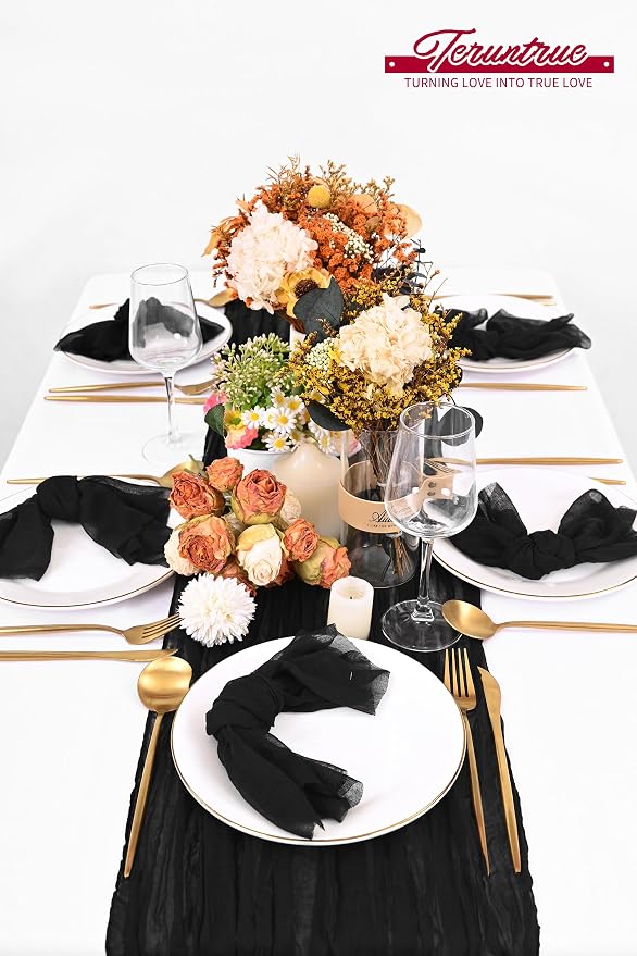 100 Pieces Cloth Napkins Black Dinner Cheesecloth Napkins for Wedding,Wrinkled Cloth Napkins Bulk for Home Party Rustic Table Decoration, 17 x 17 Inch - Image 6