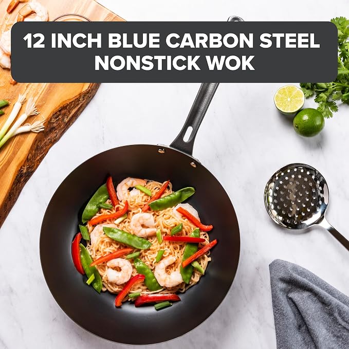 Viking Blue Carbon Steel Chef Pan, 12 Inch Wok and Saute Pan, Oven Safe, Induction Ready - Image 2