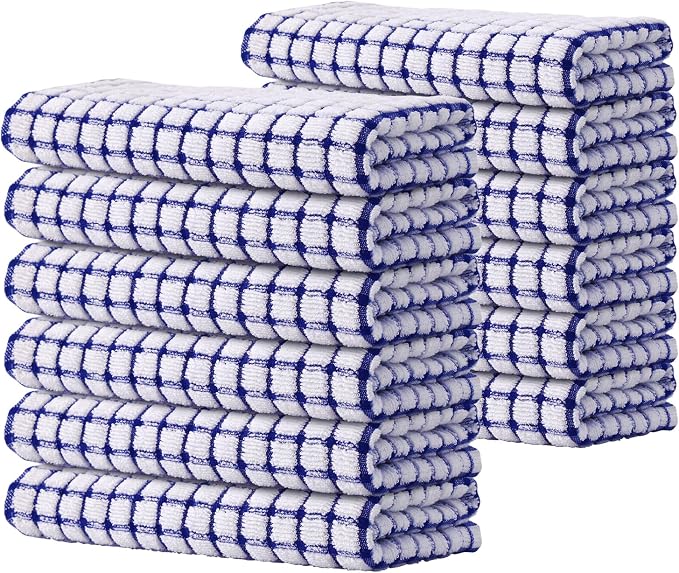 Kitinjoy Cotton 12 Pack Terry Kitchen Towels, Blue | 16 x 25 Inches Super Soft and Absorbent Dish Towels, Quick Drying hand towels for kitchen Drying by Kitinjoy