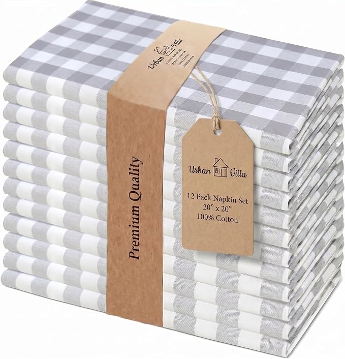 Urban Villa Cloth Napkins Cotton 20x20 (Set of 12) Grey by CottonTrends
