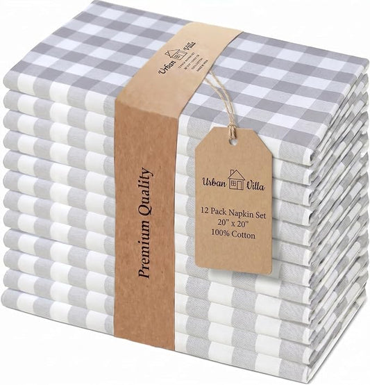 Urban Villa Cloth Napkins Cotton 20x20 (Set of 12) Grey by CottonTrends