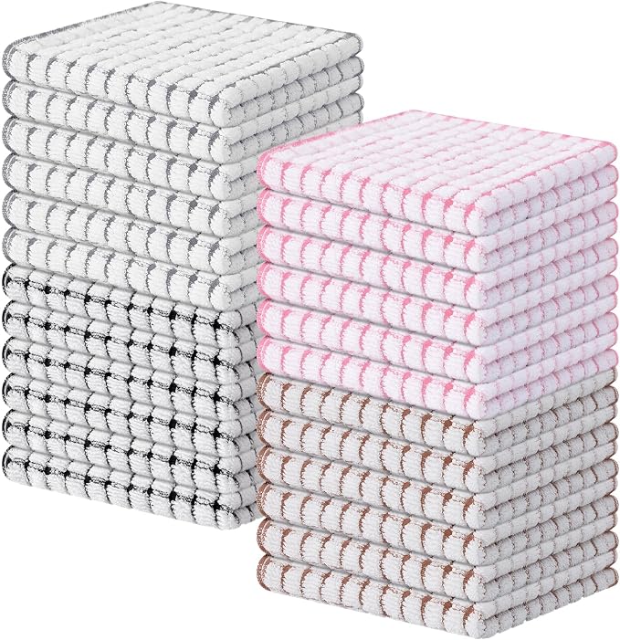 Kitinjoy Cotton 24 Pack Terry Kitchen Dish Cloths, Mix Color | 12 x 12 Inches Super Soft and Absorbent Dish Rags, Quick Drying Dish towels for Washing Dishes by Kitinjoy
