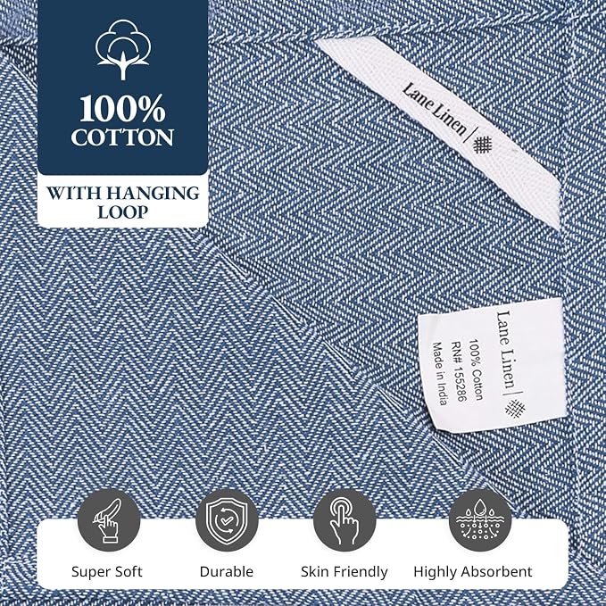 LANE LINEN Kitchen Towels Set - 100% Pure Cotton Dish Towels for Kitchen, Super Absorbent Kitchen Hand Towel, Blue Tea Towels, Soft & Durable Dish Cloths, Pack of 12 – 15”x25”, Blue Chambray - Image 8