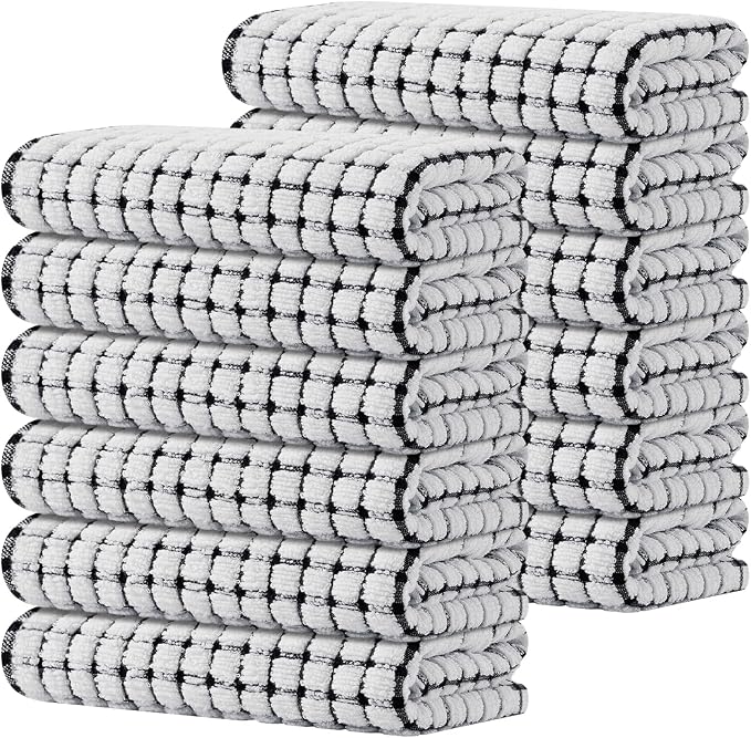 Kitinjoy Cotton 12 Pack Terry Kitchen Towels, Black | 16 x 25 Inches Super Soft and Absorbent Dish Towels, Quick Drying hand towels for kitchen Drying by Kitinjoy
