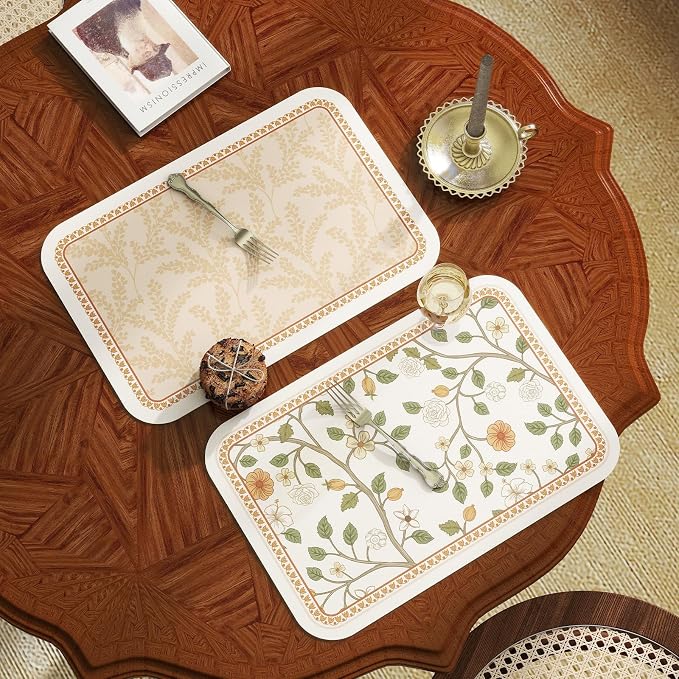 Vinyl Waterproof Placemats Set of 6 Rectangular,12"*17"-Flora C | Wipeable Beautiful Print Place Mats,Stain Resistant,Heat Resistant,Everyday Meals,Kitchen,Dinning,Holiday,Decor - Image 4