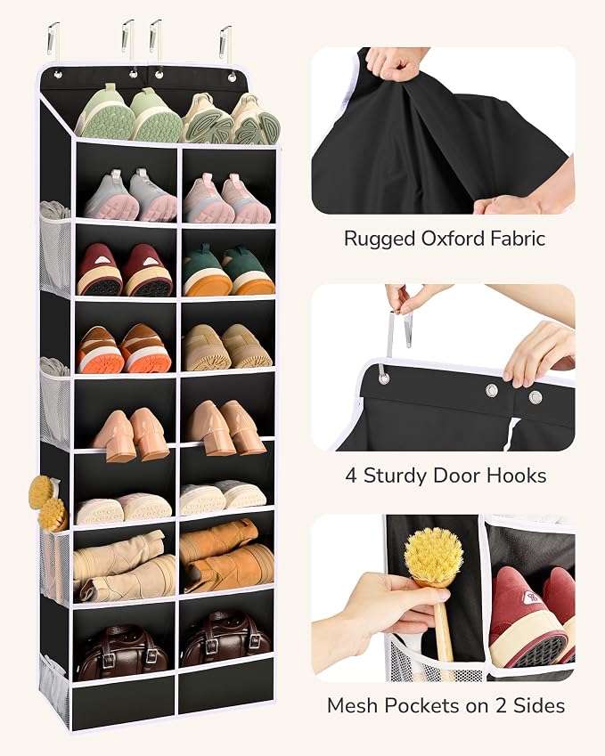 ULG Over The Door Shoe Organizer with 16 Large Pockets, Hanging Shoe Rack for Closet Door, Space Saving Shoe Storage Black - Image 4