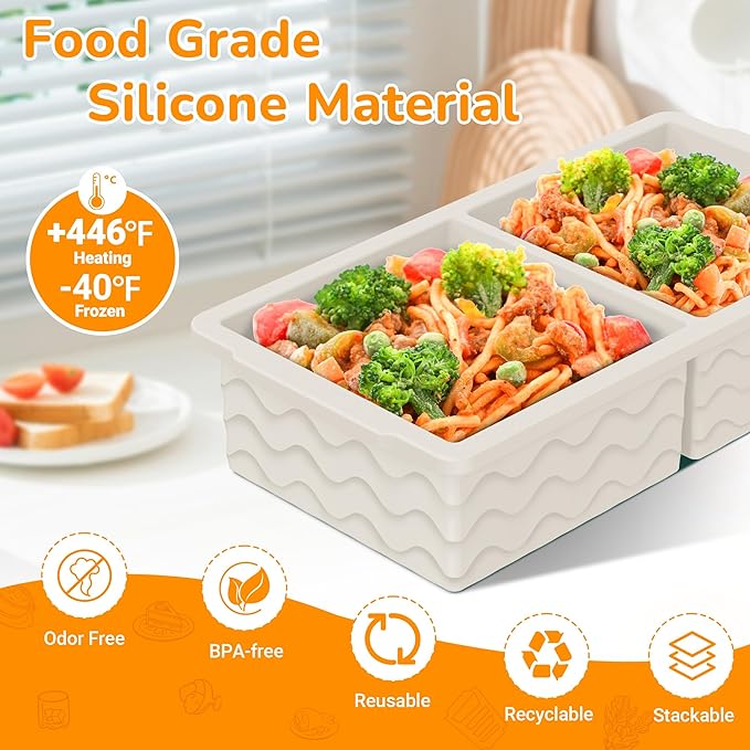 Silicone Freezer Trays with Lid (4-Pack), 1-Cup, 2-Cup, 1/2-Cup & 2-Tbsp Silicone Freezer Molds, Stackable Soup Freezer Meal Prep Containers,Ice Cube Tray for Making Sauce,Smoothies,Yogurt Bites - Image 2