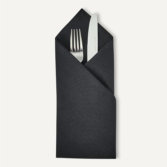 Amazon Basics Reusable Stain and Wrinkle Resistant Cloth Napkins, 17 x 17 inches, Black, 12 Count (Pack of 4) - Image 3