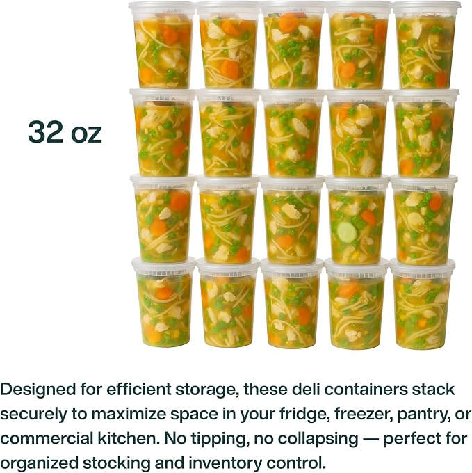 Reusable Plastic BPA-Free Food Storage Deli Container Leak‑Proof | 32oz, 24 set, Heavy Duty, Microwave, Freezer & Dishwasher Safe, Stackable - Image 6