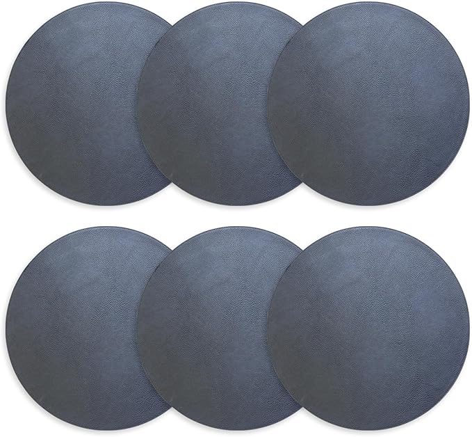 Placemats Set of 6 – Round 15” Faux Leather Table Mats for Dining, Heat Resistant & Non-Slip Washable Table Decor, Indoor, Outdoor, Dining Table Set for 6, Modern Kitchen & Holiday Use, Navy by Homewear