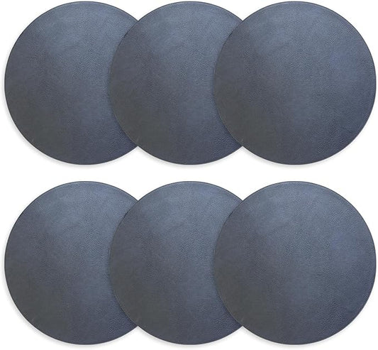 Placemats Set of 6 – Round 15” Faux Leather Table Mats for Dining, Heat Resistant & Non-Slip Washable Table Decor, Indoor, Outdoor, Dining Table Set for 6, Modern Kitchen & Holiday Use, Navy by Homewear