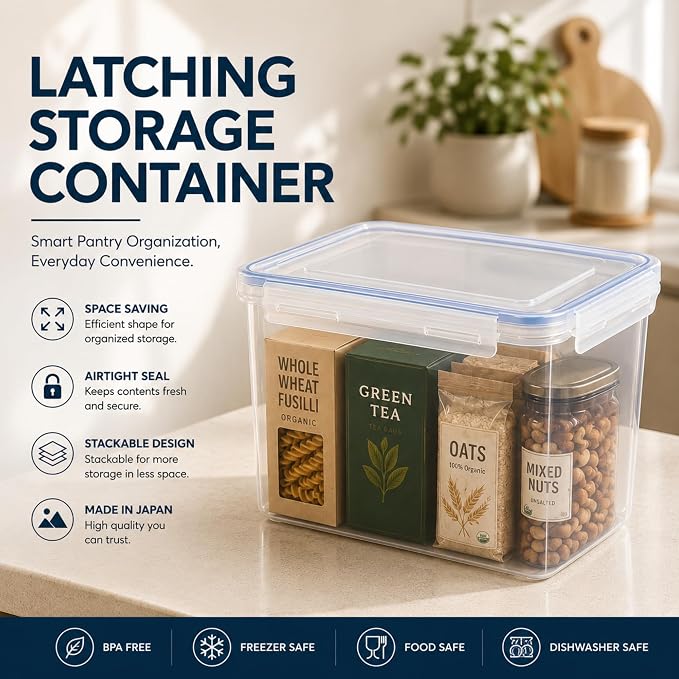 Lustroware Jumbo Food Storage Container Set of 2 with Lids – 12 & 17 Quart Airtight Latching Boxes, Heavy-Duty Stackable Bins for Rice, Flour, Pet Food, Closet, Pantry, Kitchen, Pantry, Made in Japan - Image 6