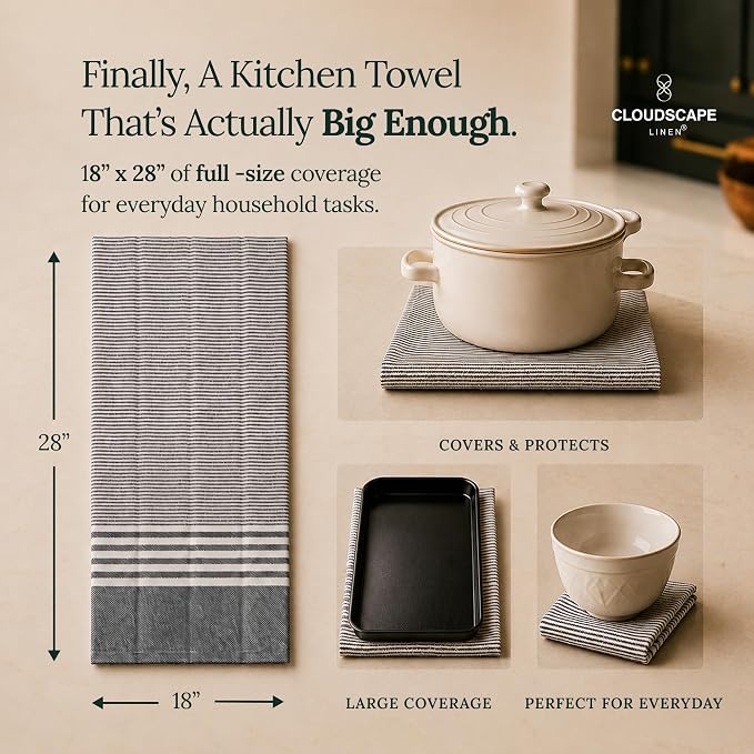 CSL Pack of 12 Kitchen Towels, Absorbent & Soft, Oversized, 18x28 - Grey - Image 3